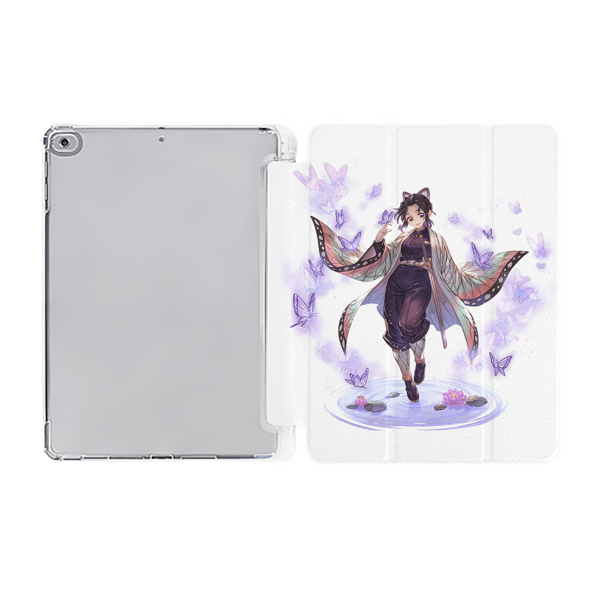 （画像用） 鬼滅の刃（きめつのやいば）蟲柱-胡蝶 しのぶ／こちょう しのぶ Kochou Shinobu IPad ケース ペン収納付き 三つ折りスタンド PUレザー×シリコン 対応機種9.5/10.5/10.9インチ